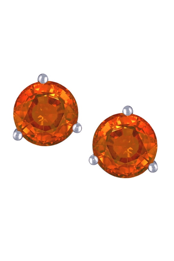 � Round 7mm Simulated Orange Mexican Fire Opal Three 3 prong Martini push back Stud earrings