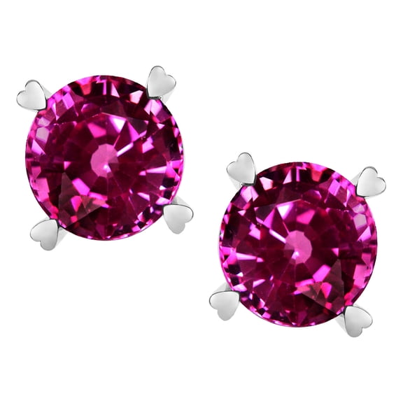 Star K� Round 7mm Simulated Pink Tourmaline Push Back Stud Earrings with Heart Prongs