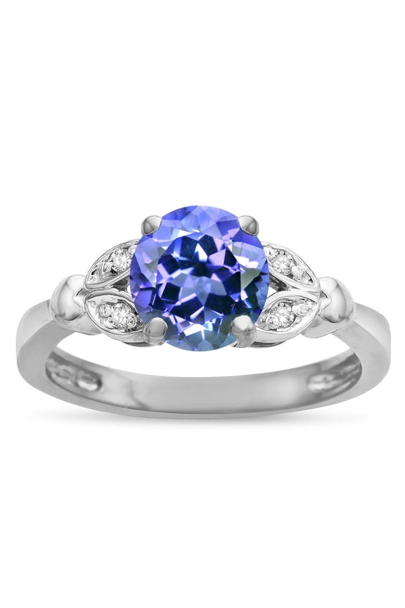 � Round 7mm Simulated Tanzanite Marquee Design Promise Engagement Ring