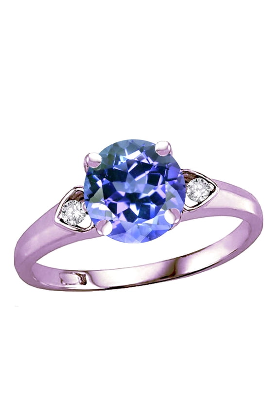 � Round 7mm Simulated Tanzanite Three 3 Stone Heart Engagement Promise Wedding Ring