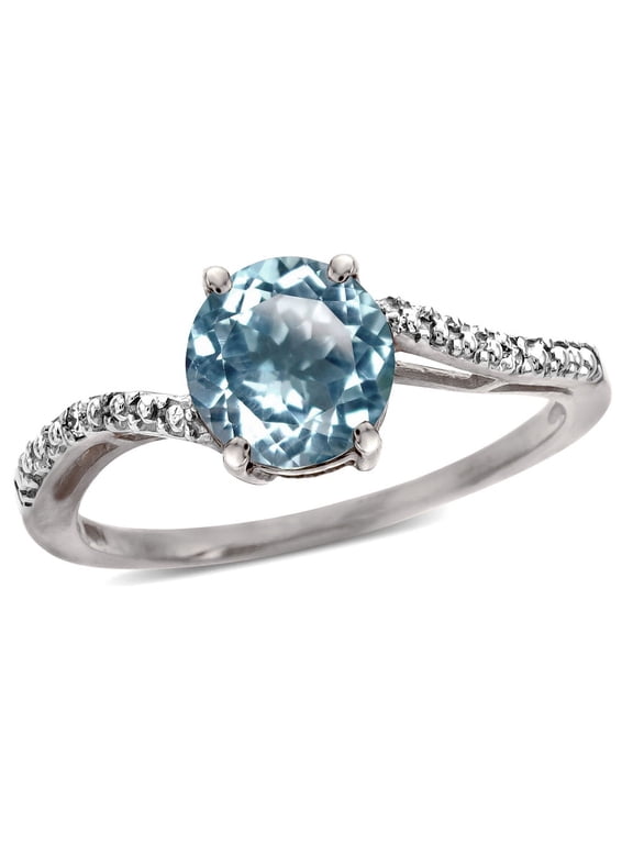 � Round 7mm Sky Blue Topaz Bypass engagement promise solitaire ring