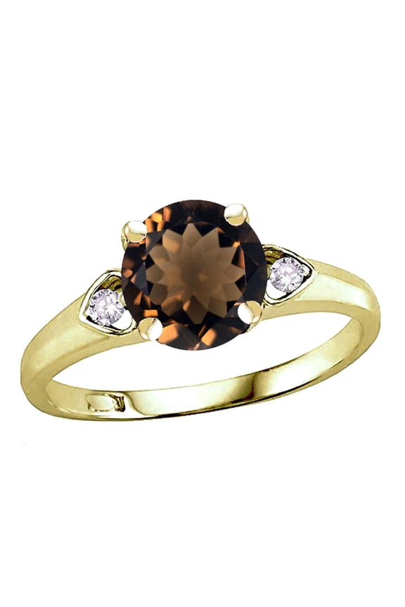 � Round 7mm Smoky Quartz Three 3 Stone Heart Engagement Promise Wedding Ring
