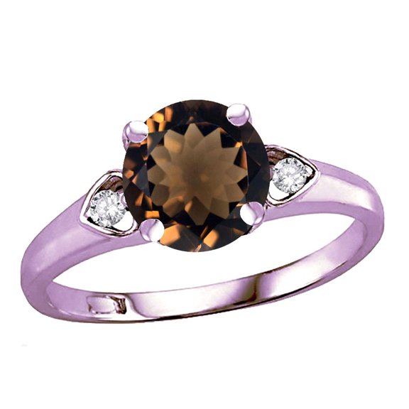 Star K� Round 7mm Smoky Quartz Three 3 Stone Heart Engagement Promise Wedding Ring