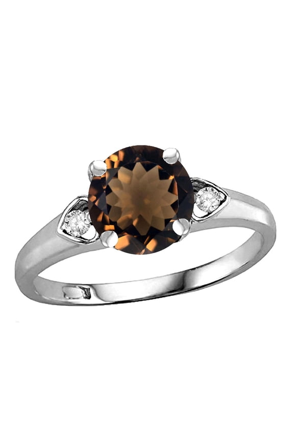� Round 7mm Smoky Quartz Three 3 Stone Heart Engagement Promise Wedding Ring