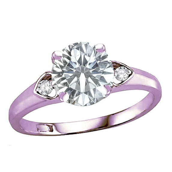 Star K� Round 7mm White Topaz Three 3 Stone Heart Engagement Promise Wedding Ring