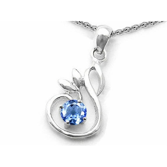 Star K� Round Simulated Aquamarine Swan Pendant Necklace