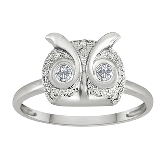 Star K� Round White Topaz Good Luck Owl Ring