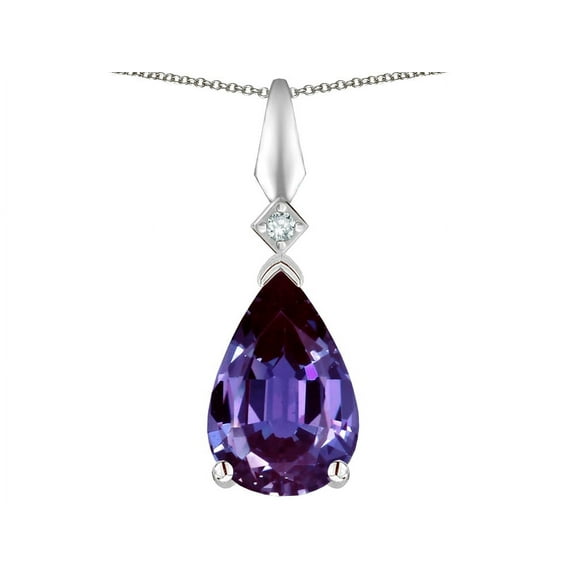 Star K� Simulated Alexandrite Drop Pear Shaped Pendant Necklace
