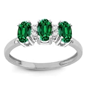 Star K  Simulated Emerald 3 Three Oval Stones Promise Ring Wedding Band