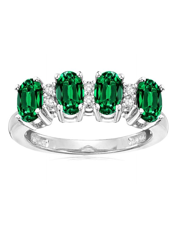 � Simulated Emerald Oval 5x3 4 Four Stone Band Ring