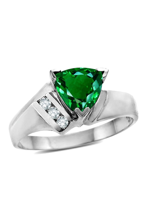 � Simulated Emerald Trillion Triangle Contemporary Modern Designer Ring
