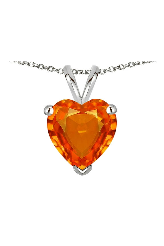 � Simulated Orange Mexican Fire Opal 8mm Heart Pendant Necklace
