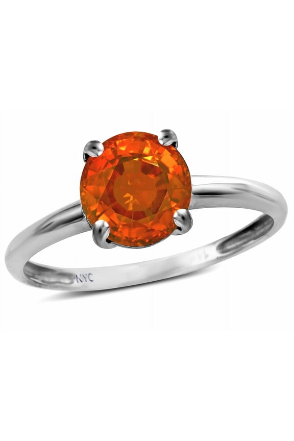 � Simulated Orange Mexican Fire Opal Round 7mm Classic Solitaire Engagement Promise Ring
