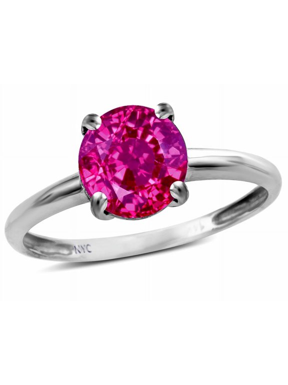 � Simulated Pink Tourmaline Round 7mm Classic Solitaire Engagement Promise Ring