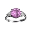 thumbnail image 1 of Star K� Three 3 Stone 8mm Round Created Pink Sapphire Trillion Engagement Promise Comfort fit Ring, 1 of 9