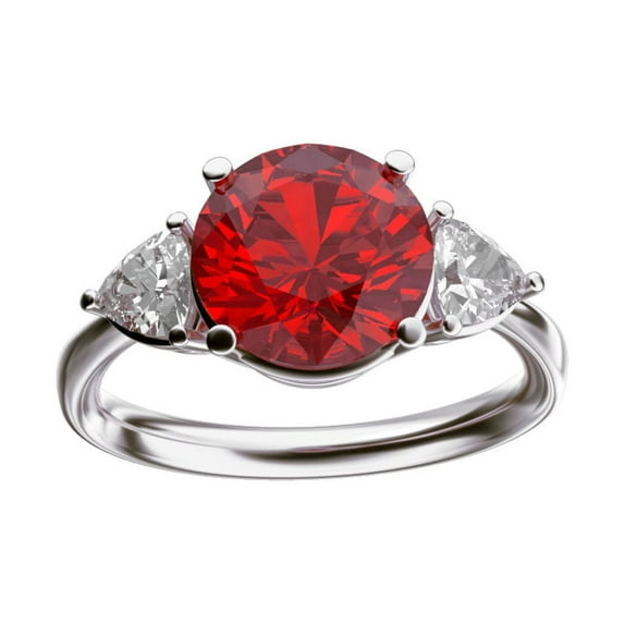 Star K� Three 3 Stone 8mm Round Created Ruby Trillion Engagement Promise Comfort fit Ring