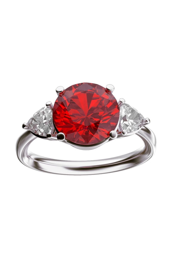 � Three 3 Stone 8mm Round Created Ruby Trillion Engagement Promise Comfort fit Ring