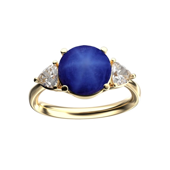 Star K� Three 3 Stone 8mm Round Created Star Sapphire Trillion Engagement Promise Comfort fit Ring