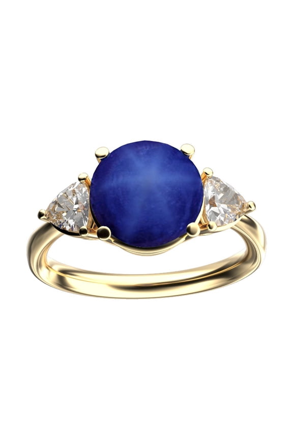 � Three 3 Stone 8mm Round Created Star Sapphire Trillion Engagement Promise Comfort fit Ring