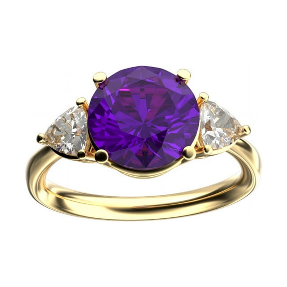 Star K� Three 3 Stone 8mm Round Genuine Amethyst Trillion Engagement Promise Comfort fit Ring