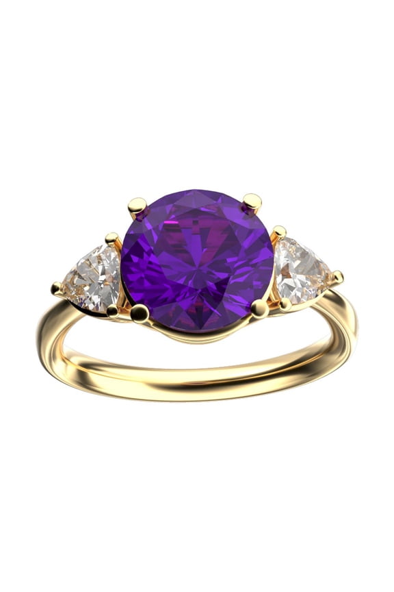 � Three 3 Stone 8mm Round Genuine Amethyst Trillion Engagement Promise Comfort fit Ring