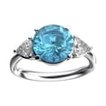 thumbnail image 1 of Star K� Three 3 Stone 8mm Round Genuine Blue Topaz Trillion Engagement Promise Comfort fit Ring, 1 of 9