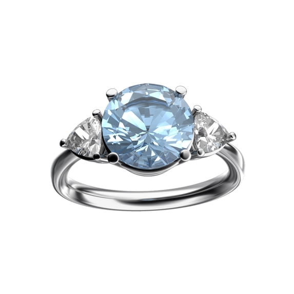 Star K� Three 3 Stone 8mm Round Genuine Sky Blue Topaz Trillion Engagement Promise Comfort fit Ring