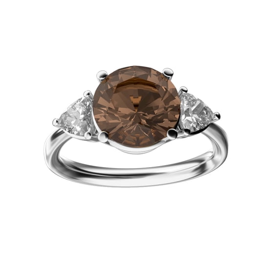 Star K� Three 3 Stone 8mm Round Genuine Smoky Quartz Trillion Engagement Promise Comfort fit Ring