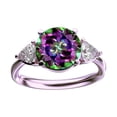 thumbnail image 1 of Star K� Three 3 Stone 8mm Round Rainbow Mystic Topaz Trillion Engagement Promise Comfort fit Ring, 1 of 9
