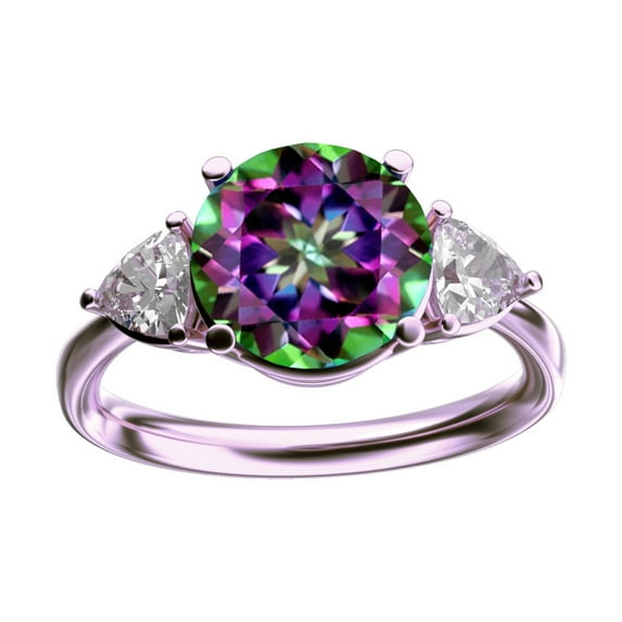 Star K� Three 3 Stone 8mm Round Rainbow Mystic Topaz Trillion Engagement Promise Comfort fit Ring