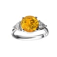 thumbnail image 1 of Star K� Three 3 Stone 8mm Round Simulated Imperial Yellow Topaz Trillion Engagement Promise Comfort Ring, 1 of 9