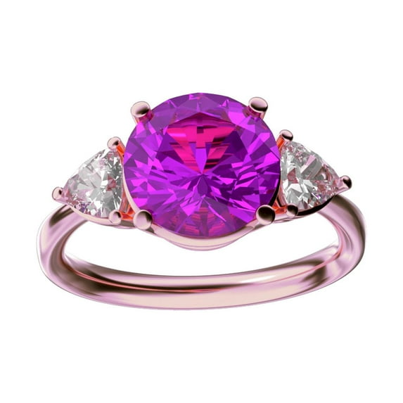 Star K� Three 3 Stone 8mm Round Simulated Pink Tourmaline Trillion Engagement Promise Comfort fit Ring