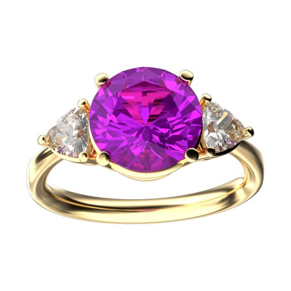 Star K� Three 3 Stone 8mm Round Simulated Pink Tourmaline Trillion Engagement Promise Comfort fit Ring