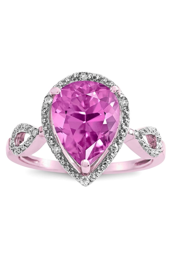 � Vintage Look Halo Large 11x8 Pear Shape Created Pink Sapphire Ring