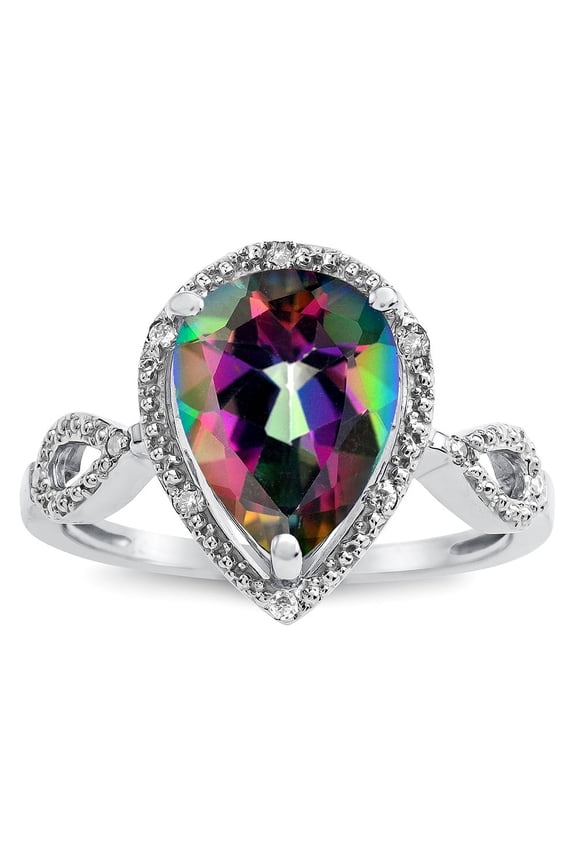 � Vintage Look Halo Large 11x8 Pear Shape Rainbow Mystic Topaz Ring