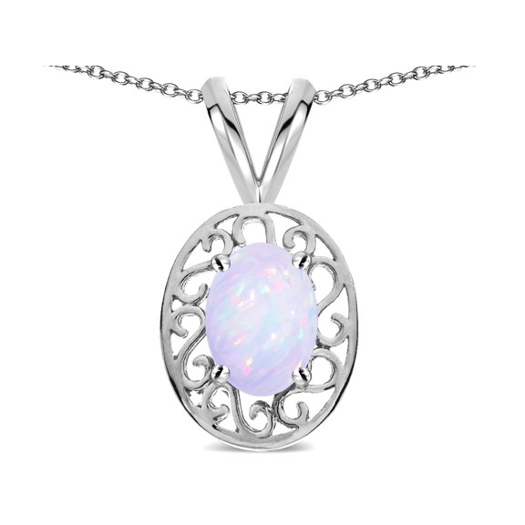 Star K � Vintage Style Filigree Oval 6x4 Genuine Opal Pendant Necklace