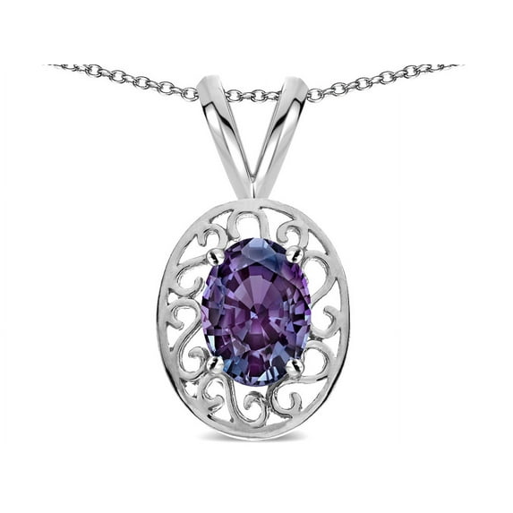 Star K � Vintage Style Filigree Oval 6x4mm Simulated Alexandrite Pendant Necklace