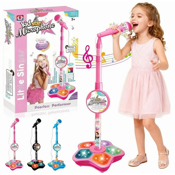 Star Karaoke Machine with Microphone 2026 – Adjustable Stand, Bluetooth, LED Lights & Echo, All-in-One Device for Holiday & Birthday Gifting Pink