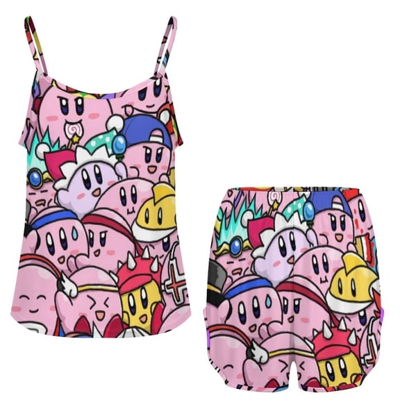 Star Kirby Women'S Two-Piece Ice Silk Pajama Set Camisole Top And Shorts XL