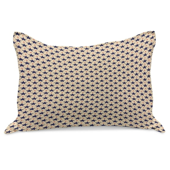 Star Knitted Quilt Pillowcover, Patriotic Themed Pattern American Flag Inspired Grunge Nostalgic Illustration, Standard King Size Pillow Cover for Bedroom, 30" x 20", Navy Blue Beige Red, by Ambesonne