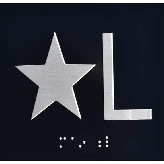 Star L (Star Lobby) Elevator Jamb Plate Sign with Braille and Raised Number-Elevator Floor Number Sign(Black)