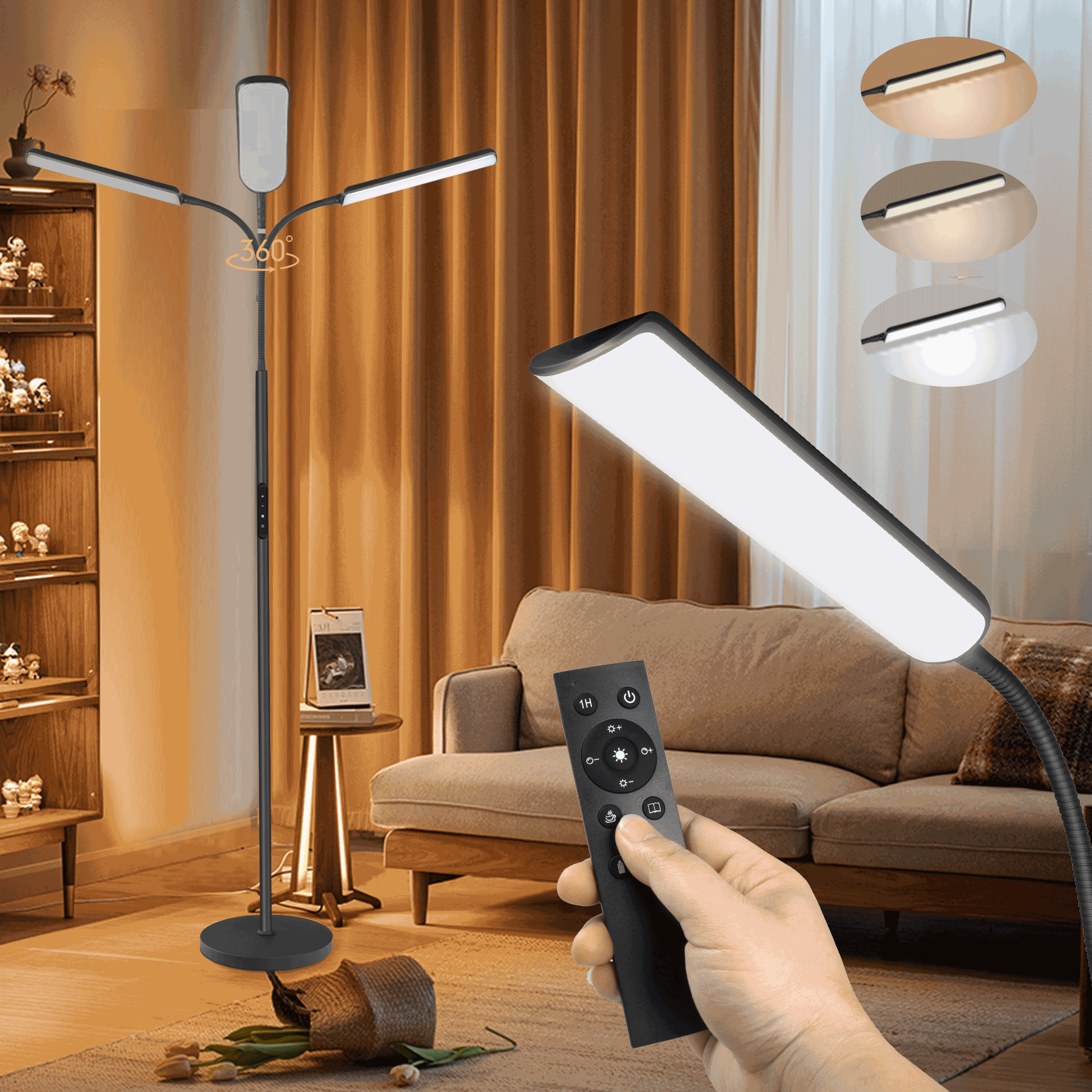 thumbnail image 1 of Star LED Floor Lamp, Bright Floor Lamps for Living Room with 1H Timer, Stepless Adjustable 3000K-6000K Colors & Brightness Standing Lamp with Remote & Touch Control 15W Reading Floor Lamps, 1 of 7