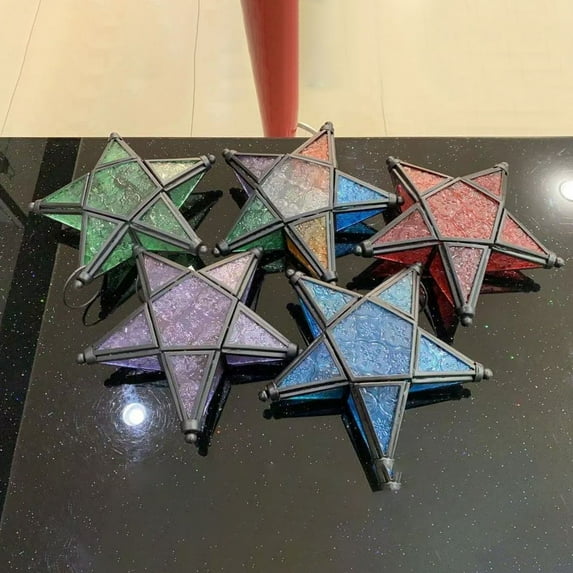 Star Lantern Hanging Glass Star Purple Decoravtive Lantern Candle Holder for Home Patio Garden Decoration