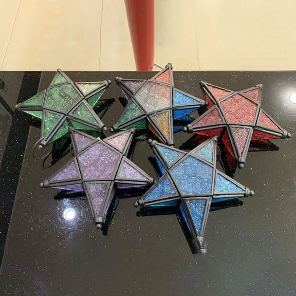 Star Lantern Hanging Glass Star Purple Decoravtive Lantern Candle Holder for Home Patio Garden Decoration