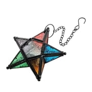 Star Lantern Hanging Glass Star Red Decoravtive Lantern Candle Holder for Home Patio Garden Decoration