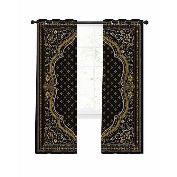 Star Lattice Blackout Curtains for Bedroom Living Room, Vintage Rustic Traditional Ethic Gold Floral Border 39 In Long Thermal Insulated Room Darkening Drapes Grommet Window Treatments, 27.5 x 39 In