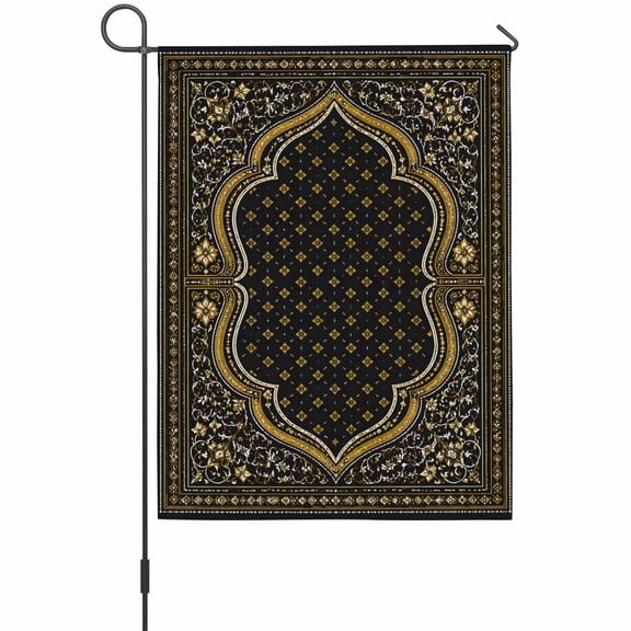 Star Lattice Garden Flag 12 x 18 Inches, Vintage Rustic Traditional Ethic Gold Floral Border Weather Proof Outdoor Patio Flags Double Sided Small Garden Decoration for Yard Outside Home