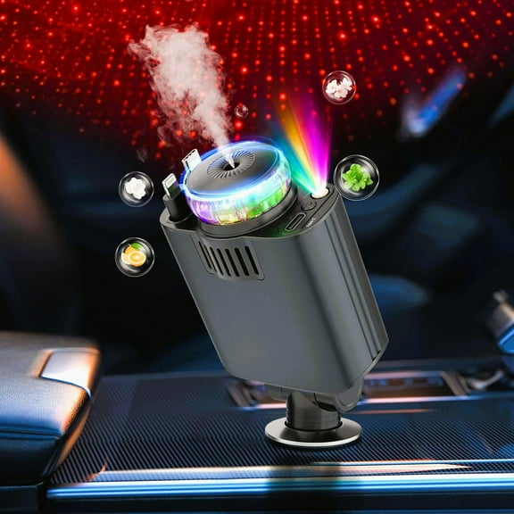 Star Light Car Charger 5-in-1 Aroma Fast Charging Multi-Port USB Car Adapter with LED Ambient Star Light, Universal Compatibility for Phones, Tablets & GPS Devices