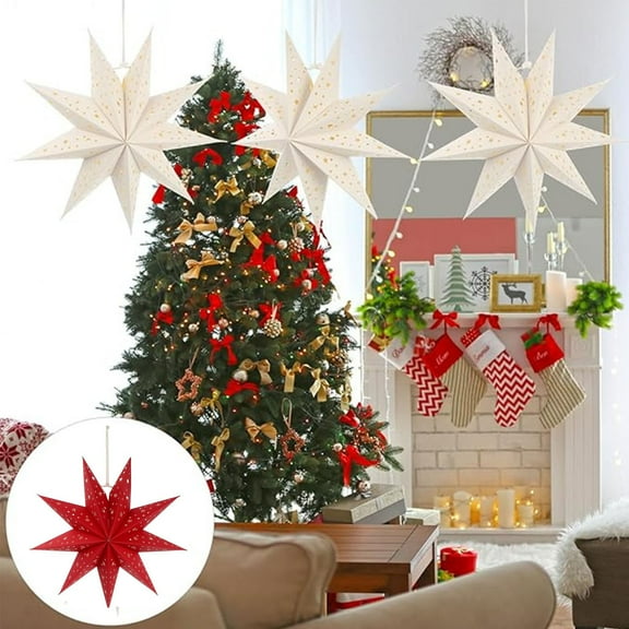 Star Light Lampshade | 9-Pointed Foldable Hanging Star | Paper Light Cover | Decorative Suspension Ornament | Hollow Cut-Outs | DIY Customizable | 1 Piece | Quick Assembly | Boho Accent – Holiday