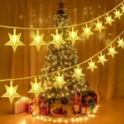 Star Lights 33 FT 80 LED Battery Operated String Lights Waterproof Battery Power Star Fairy Lights for Bedroom Indoor & Outdoor, Party, Ramadan, Christmas and Wedding Decorations (Warm White)